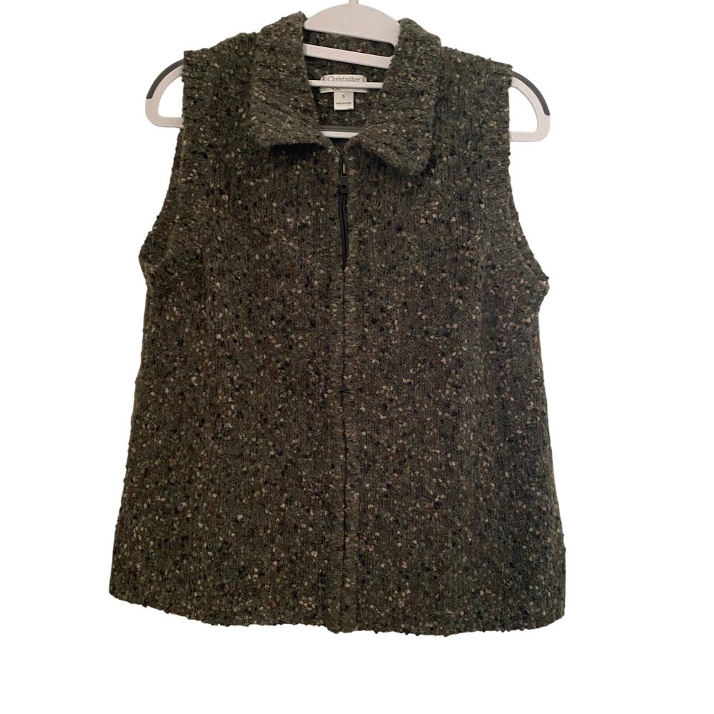 Christopher & Banks Green Tweed Knit Cardigan Sweater Vest Womens Size Small